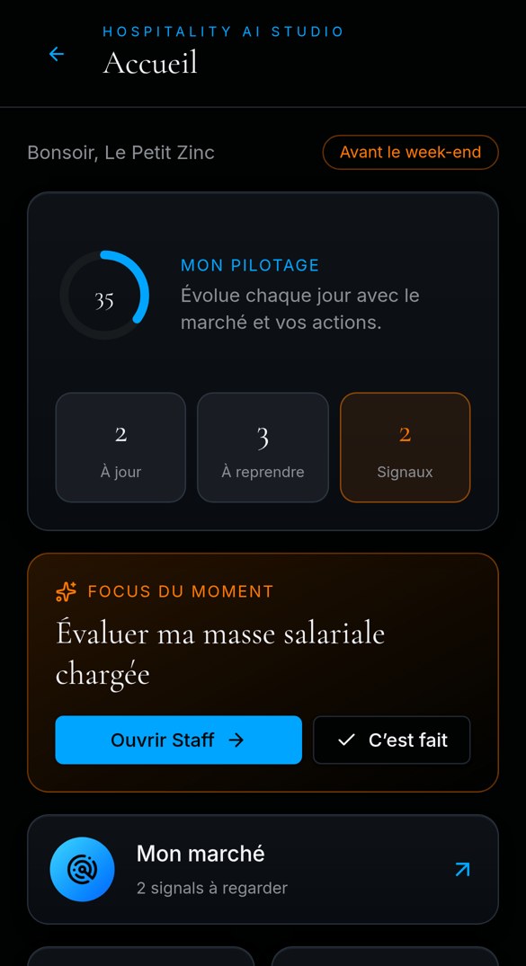 Hospitality AI Studio app home screen